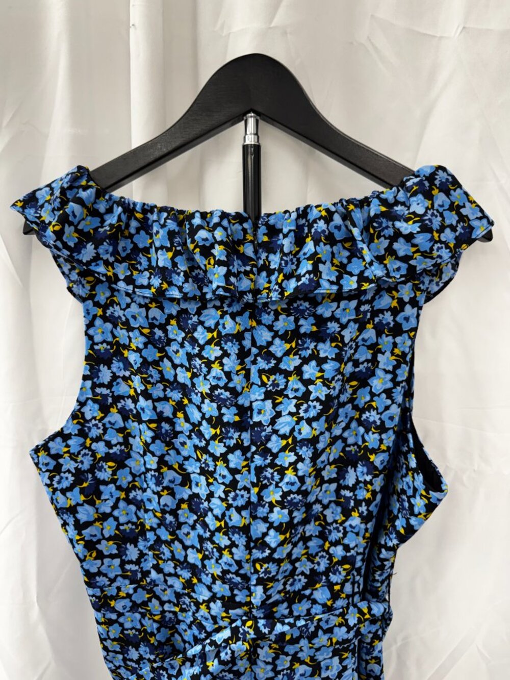 Likely Morrell Ruffled Floral Asymmetric Midi Dress Blue White Yellow Sz 6 - Picture 8 of 16